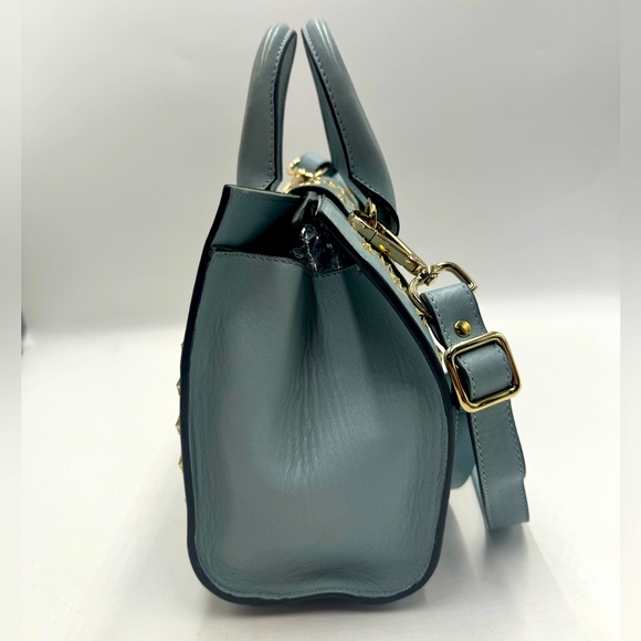 Auth Jimmy Choo Light Blue Star Studded 2way Mini Riley Satchel Top Hanfle Tote - Picture 11 of 15